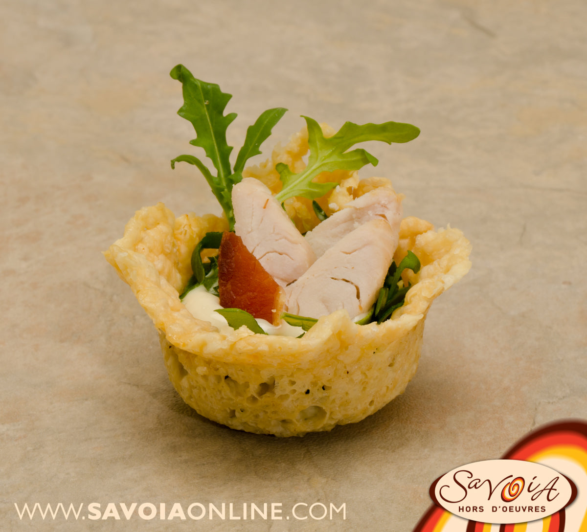 Parmesan Cheese Frico Cup Chicken Caesar Salad Savoia Hors D'Oeuvres